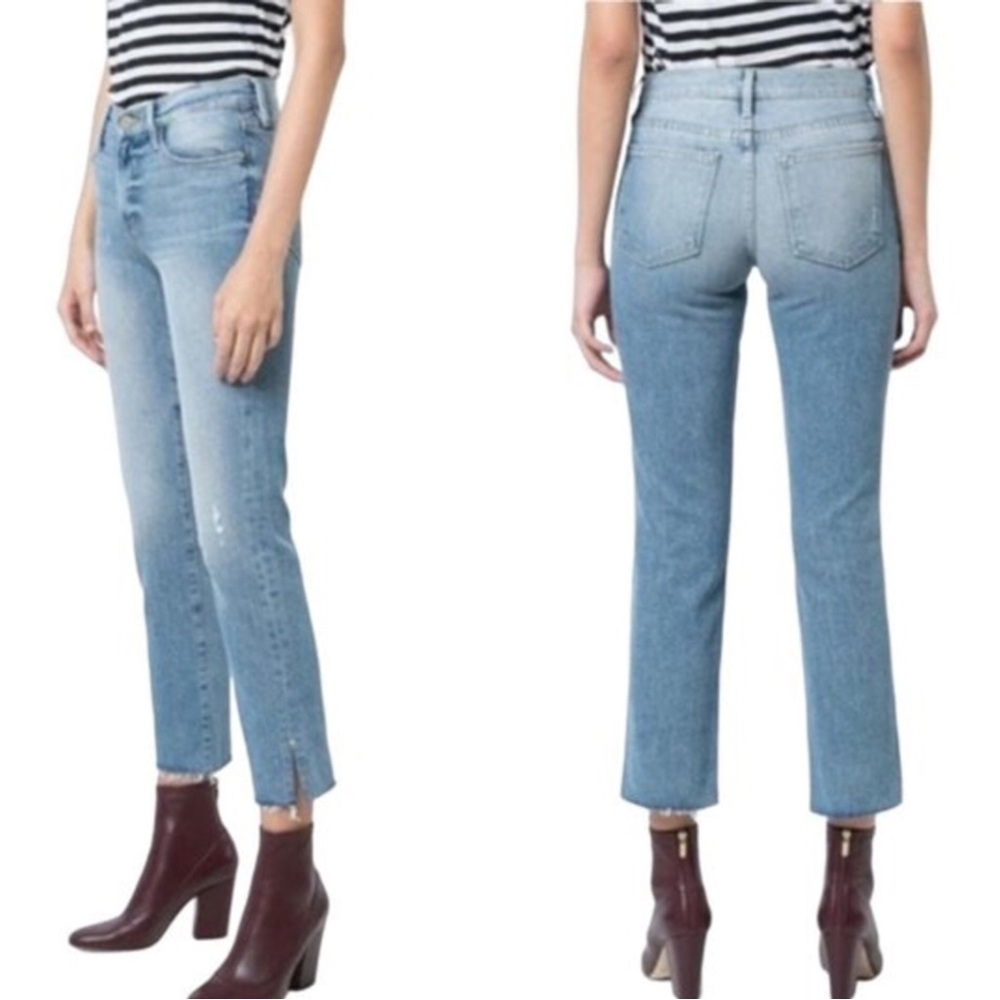 Frame Denim Le Hi Straight Leg Jeans 27 Lt. Blue Distressed